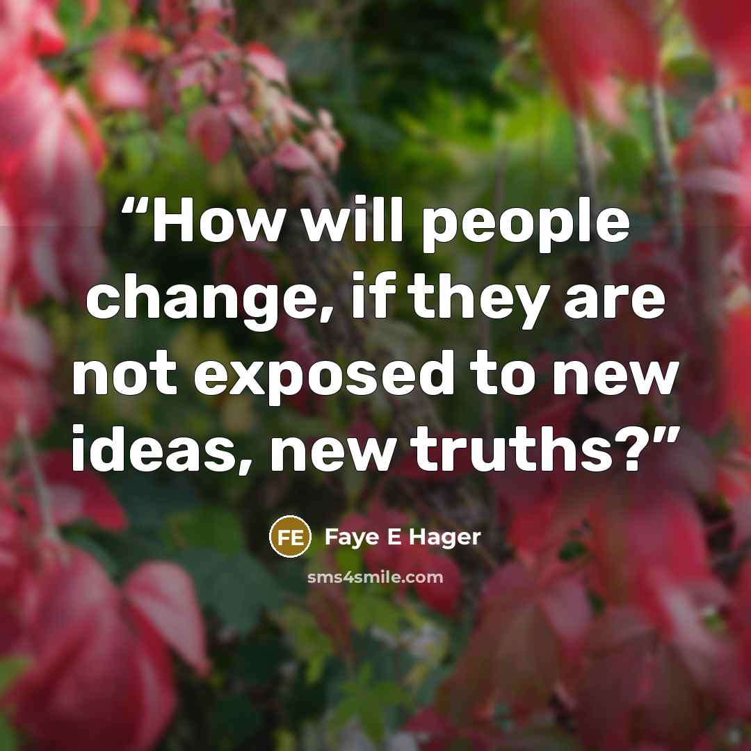 “How will people change, if they are not exposed to new ideas, new truths?” quote by Faye E Hager