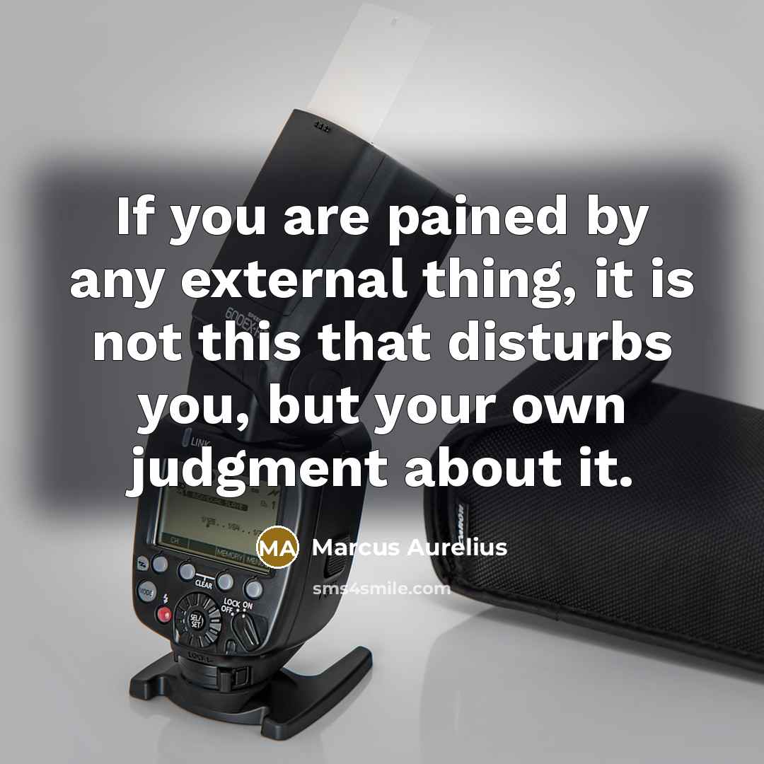 “If you are pained by any external thing, it is not this that disturbs you, but your own judgment about it.” quote by Marcus Aurelius