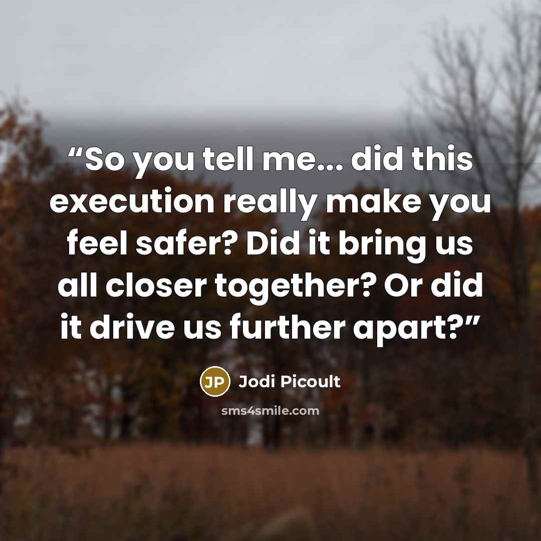 “So you tell me... did this execution really make you feel safer? Did it bring us all closer together? Or did it drive us further apart?” quote by Jodi Picoult