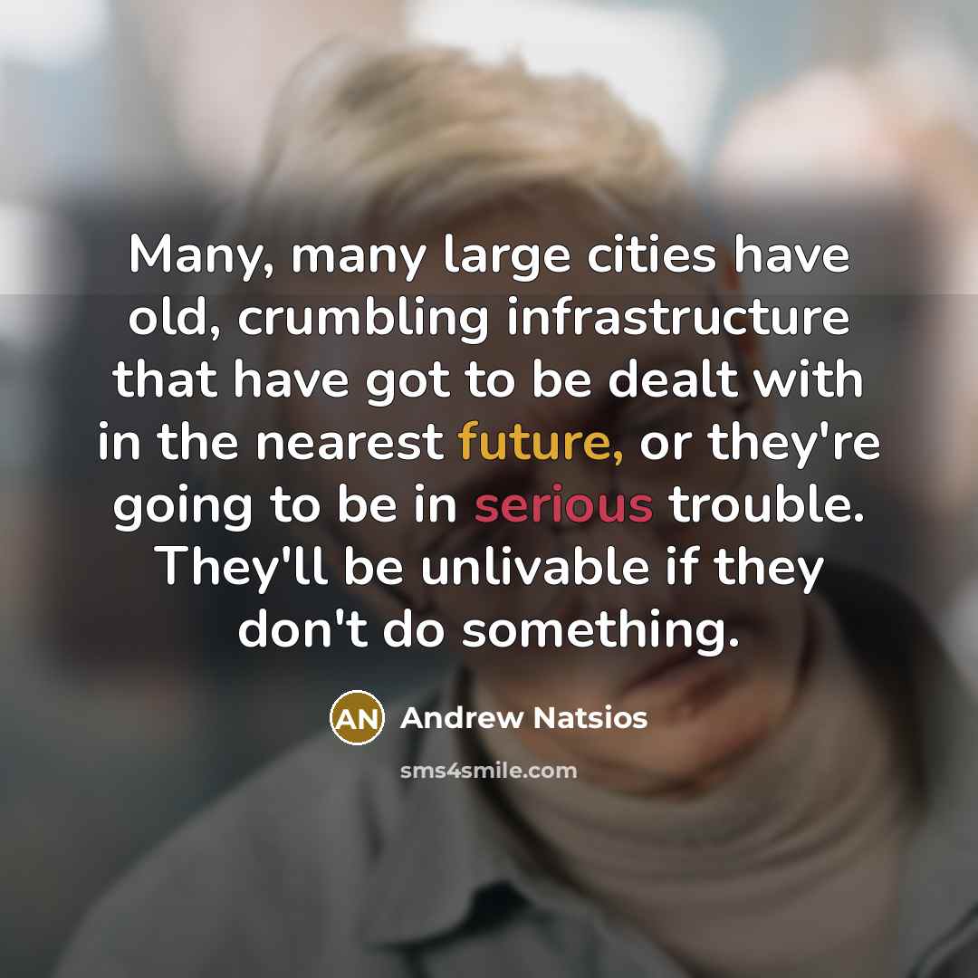 “Many, many large cities have old, crumbling infrastructure that have got to be dealt with in the nearest future, or they're going to be in serious trouble. They'll be unlivable if they don't do something.” quote by Andrew Natsios