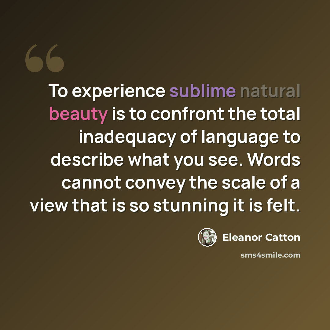 “To experience sublime natural beauty is to confront the total inadequacy of language to describe what you see. Words cannot convey the scale of a view that is so stunning it is felt.” quote by Eleanor Catton