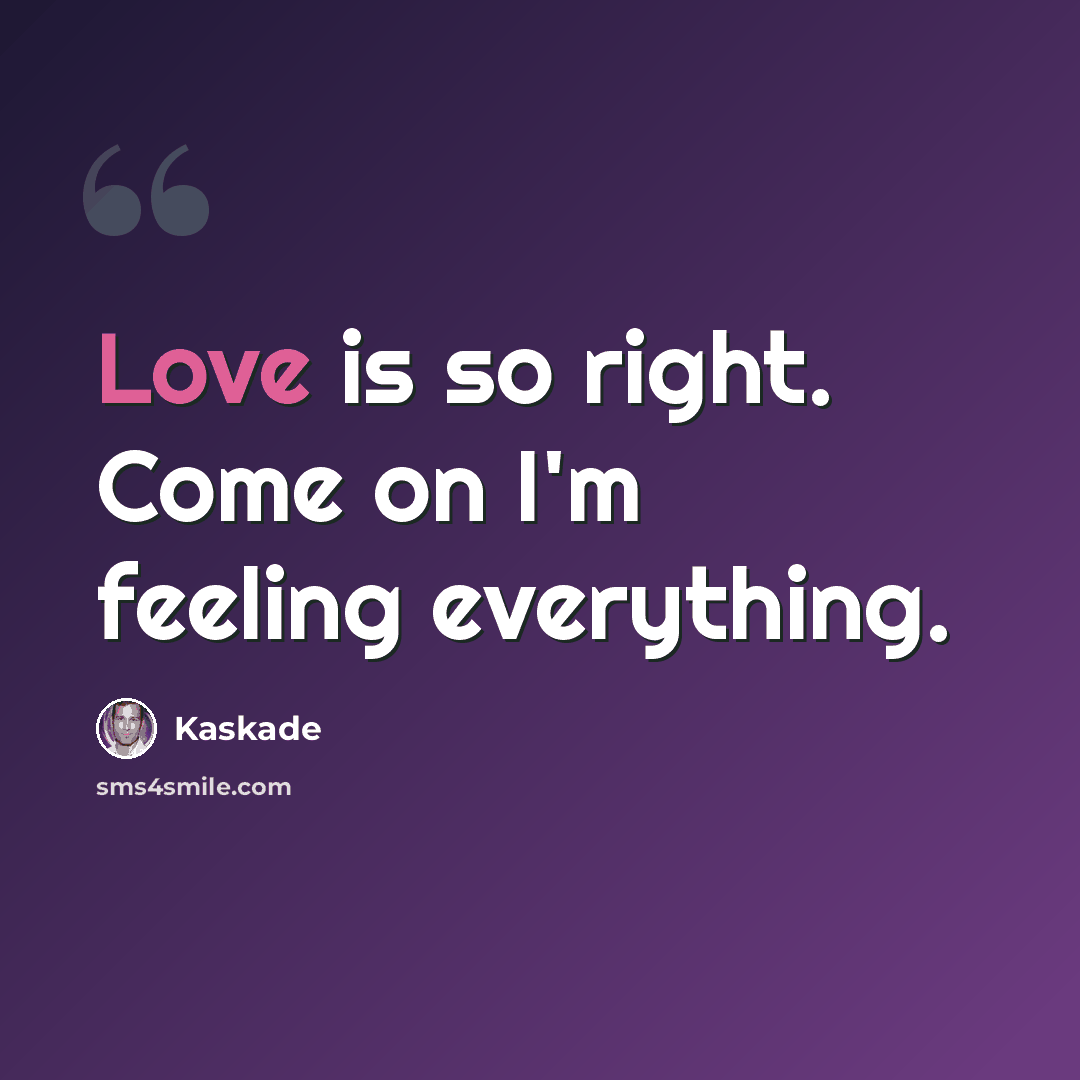 “Love is so right. Come on I'm feeling everything.” quote by Kaskade