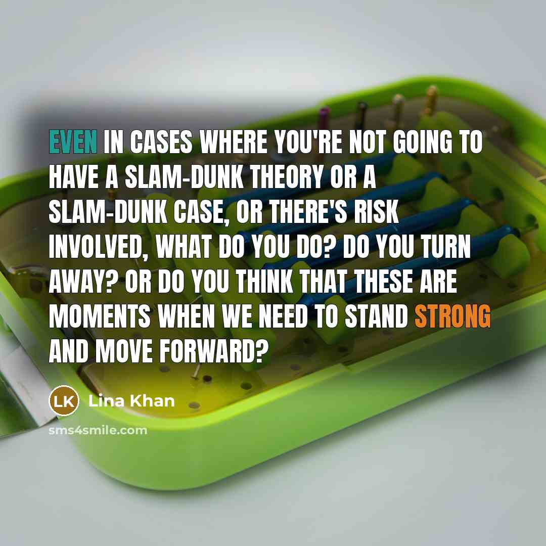 “Even in cases where you're not going to have a slam-dunk theory or a slam-dunk case, or there's risk involved, what do you do? Do you turn away? Or do you think that these are moments when we need to stand strong and move forward?” quote by Lina Khan