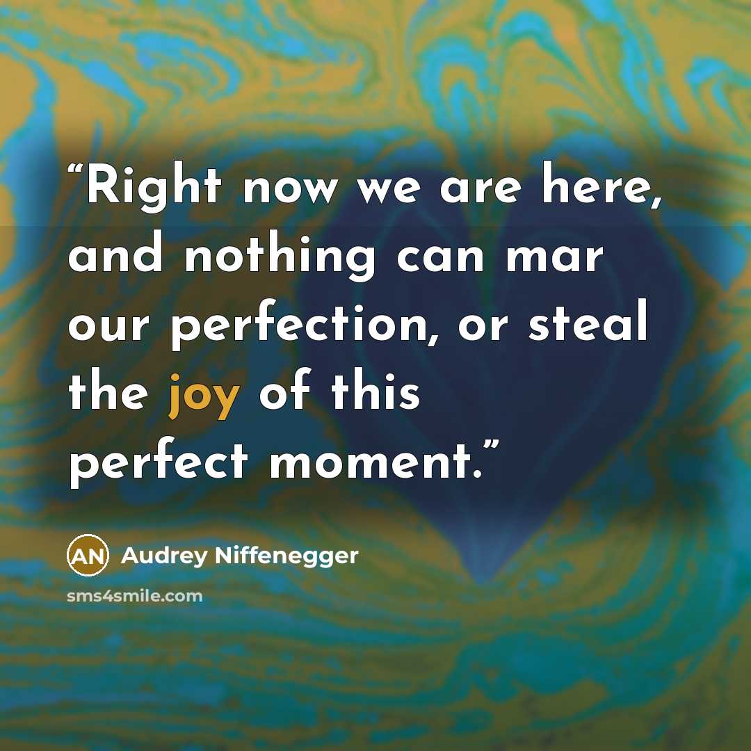 “Right now we are here, and nothing can mar our perfection, or steal the joy of this perfect moment.” quote by Audrey Niffenegger