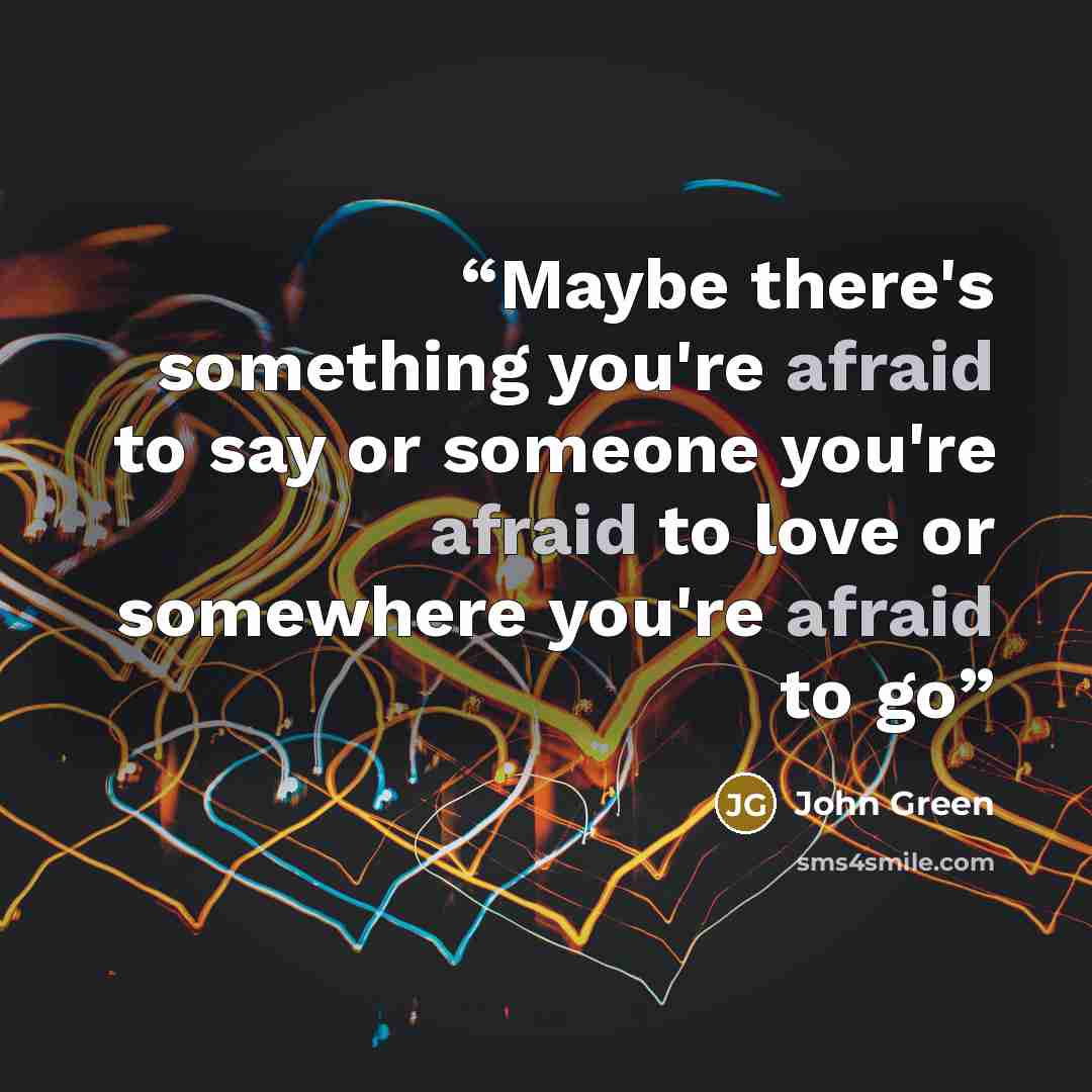 “Maybe there's something you're afraid to say or someone you're afraid to love or somewhere you're afraid to go” quote by John Green