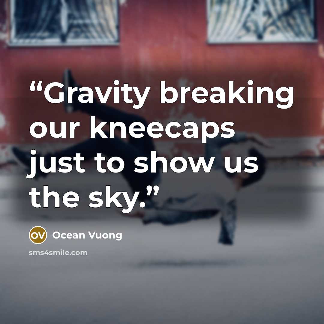 “Gravity breaking our kneecaps just to show us the sky.” quote by Ocean Vuong