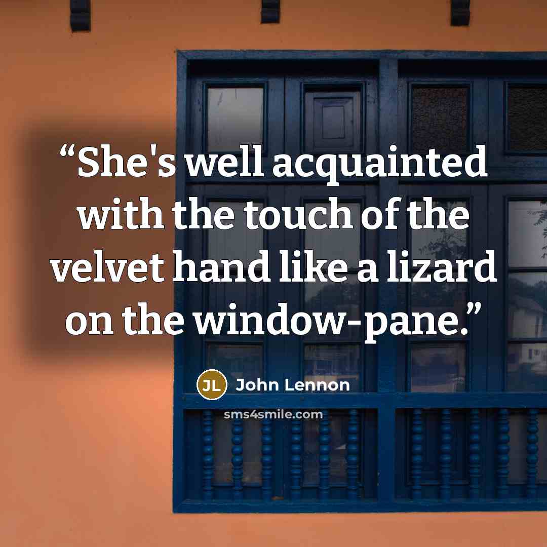 “She's well acquainted with the touch of the velvet hand like a lizard on the window-pane.” quote by John Lennon