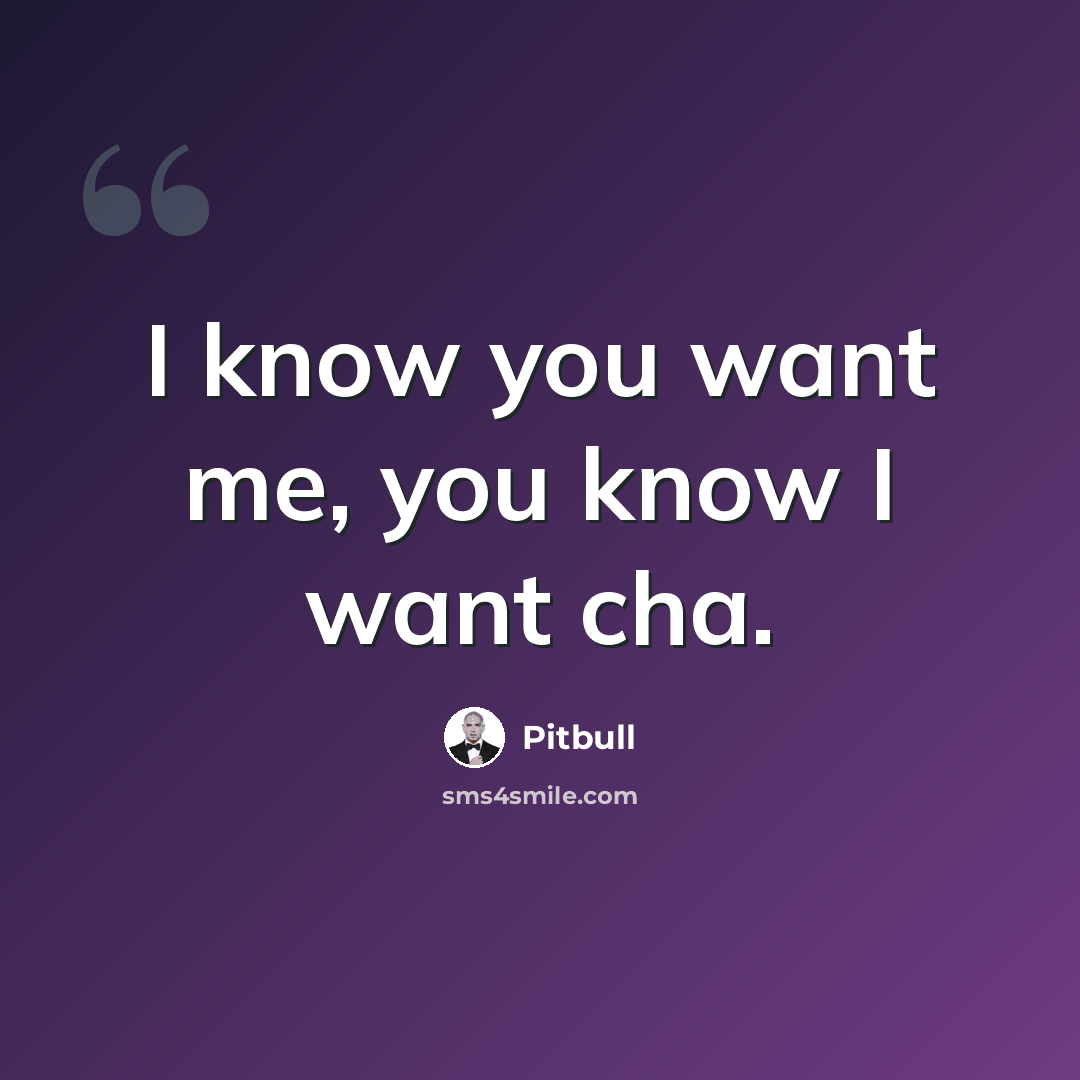 “I know you want me, you know I want cha.” quote by Pitbull
