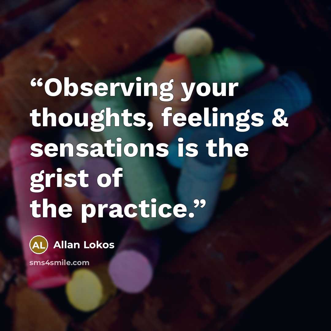 “Observing your thoughts, feelings & sensations is the grist of the practice.” quote by Allan Lokos