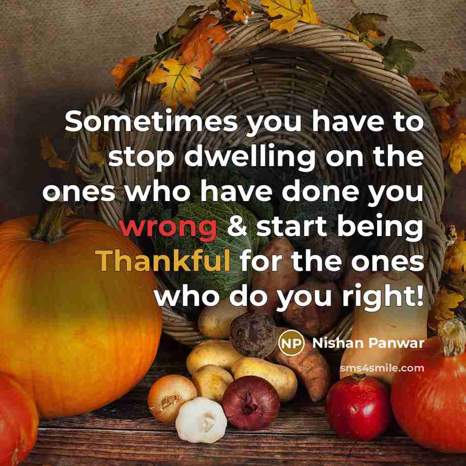 “Sometimes you have to stop dwelling on the ones who have done you wrong & start being Thankful for the ones who do you right!” quote by Nishan Panwar