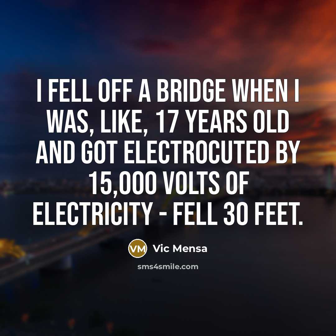 “I fell off a bridge when I was, like, 17 years old and got electrocuted by 15,000 volts of electricity - fell 30 feet.” quote by Vic Mensa