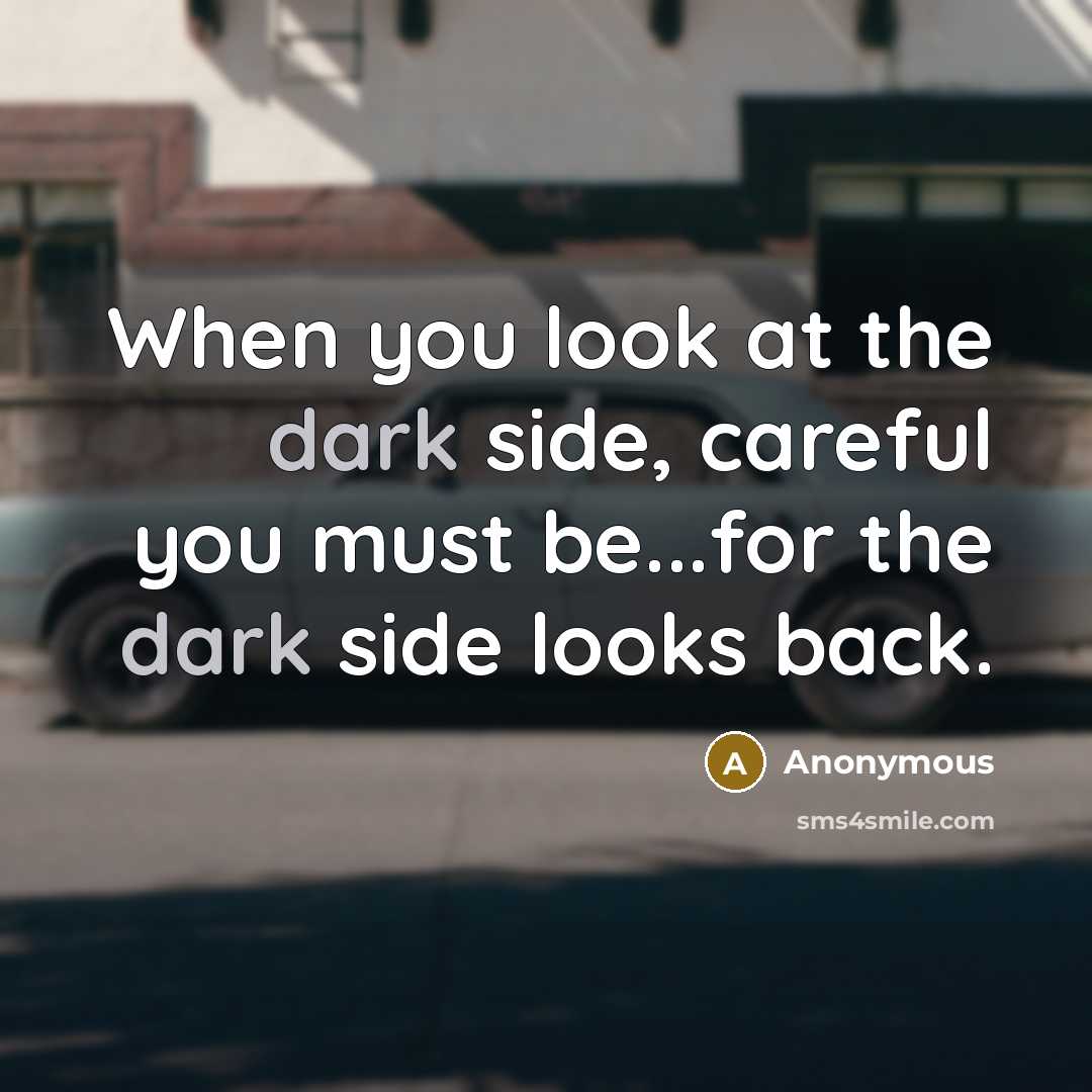 “When you look at the dark side, careful you must be...for the dark side looks back.” quote by Anonymous