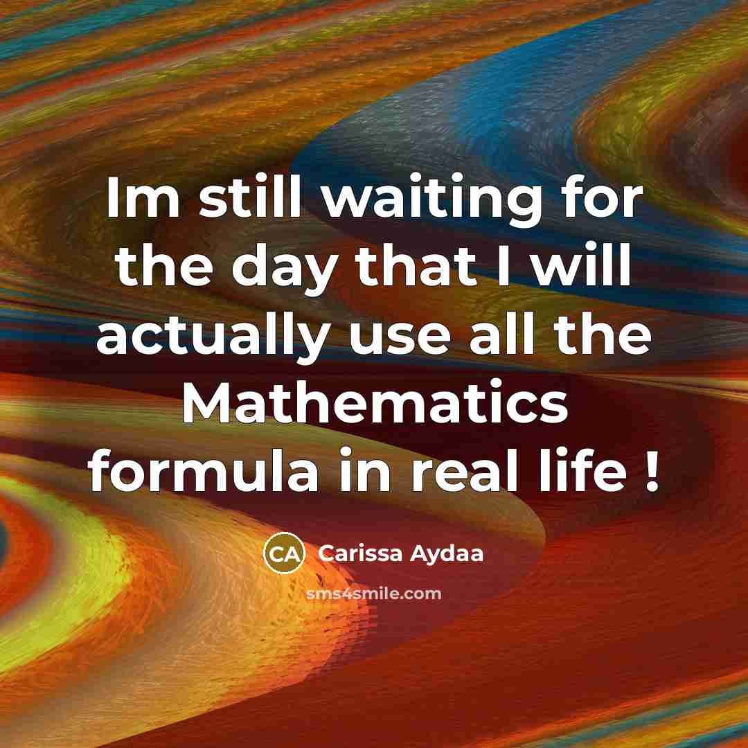 “Im still waiting for the day that I will actually use all the Mathematics formula in real life !” quote by Carissa Aydaa