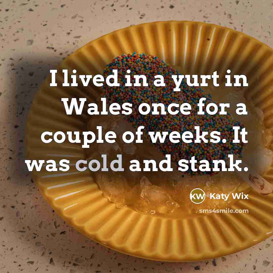 “I lived in a yurt in Wales once for a couple of weeks. It was cold and stank.” quote by Katy Wix