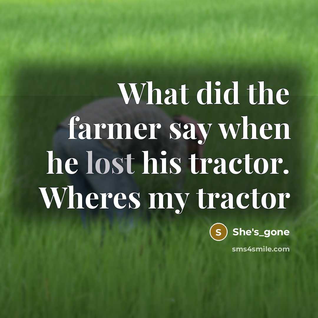“What did the farmer say when he lost his tractor. Wheres my tractor” quote by She's_gone