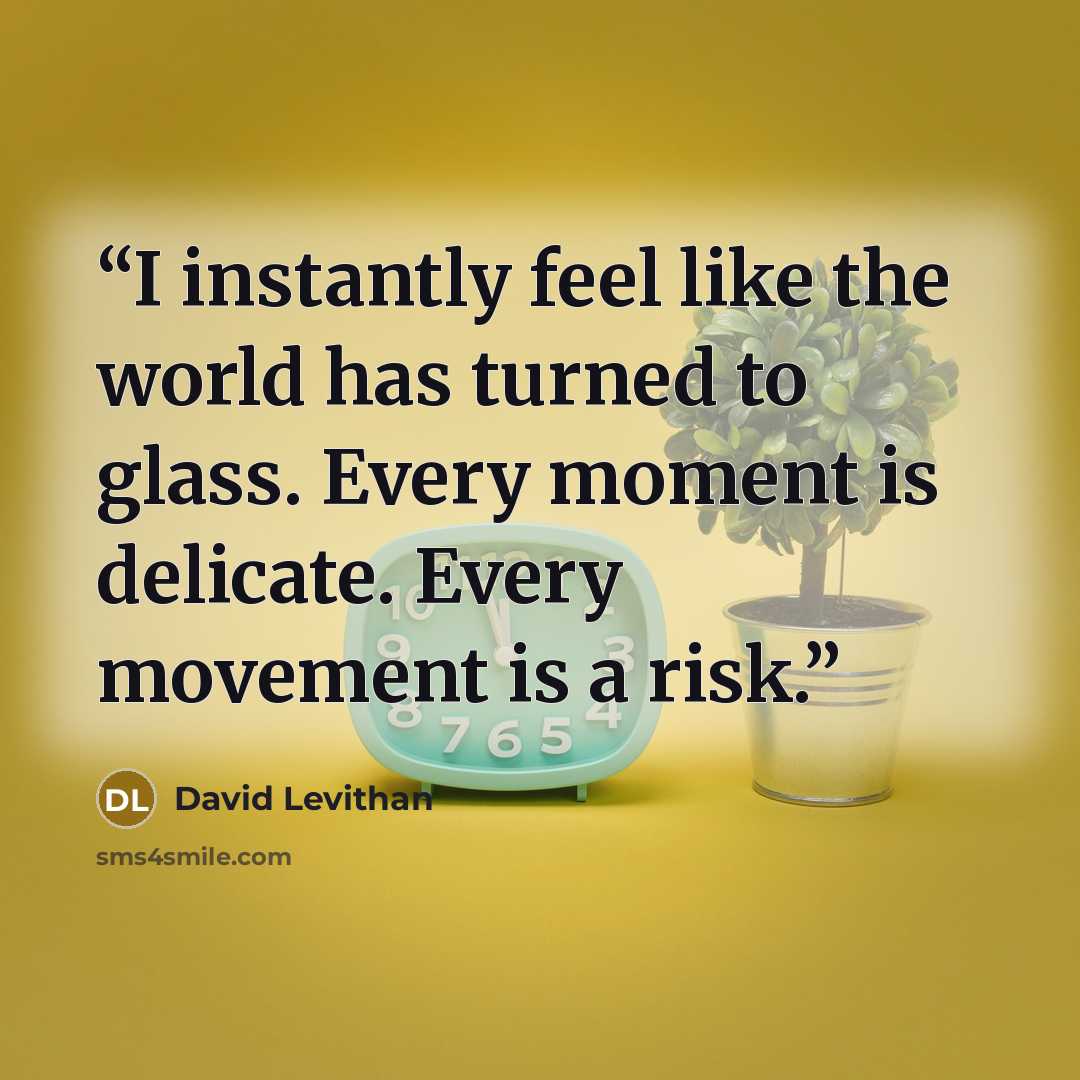 “I instantly feel like the world has turned to glass. Every moment is delicate. Every movement is a risk.” quote by David Levithan
