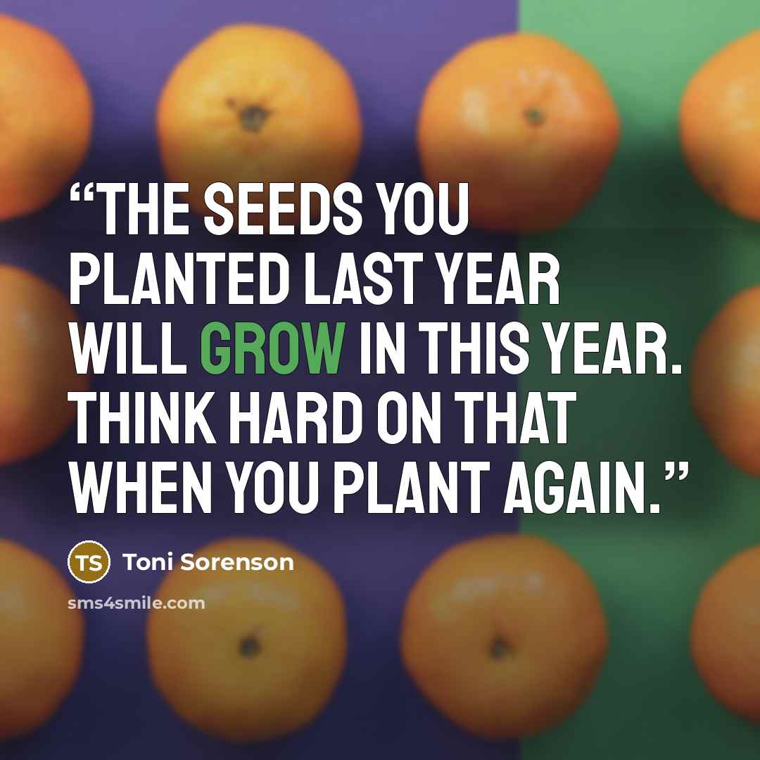 “The seeds you planted last year will grow in this year. Think hard on that when you plant again.” quote by Toni Sorenson