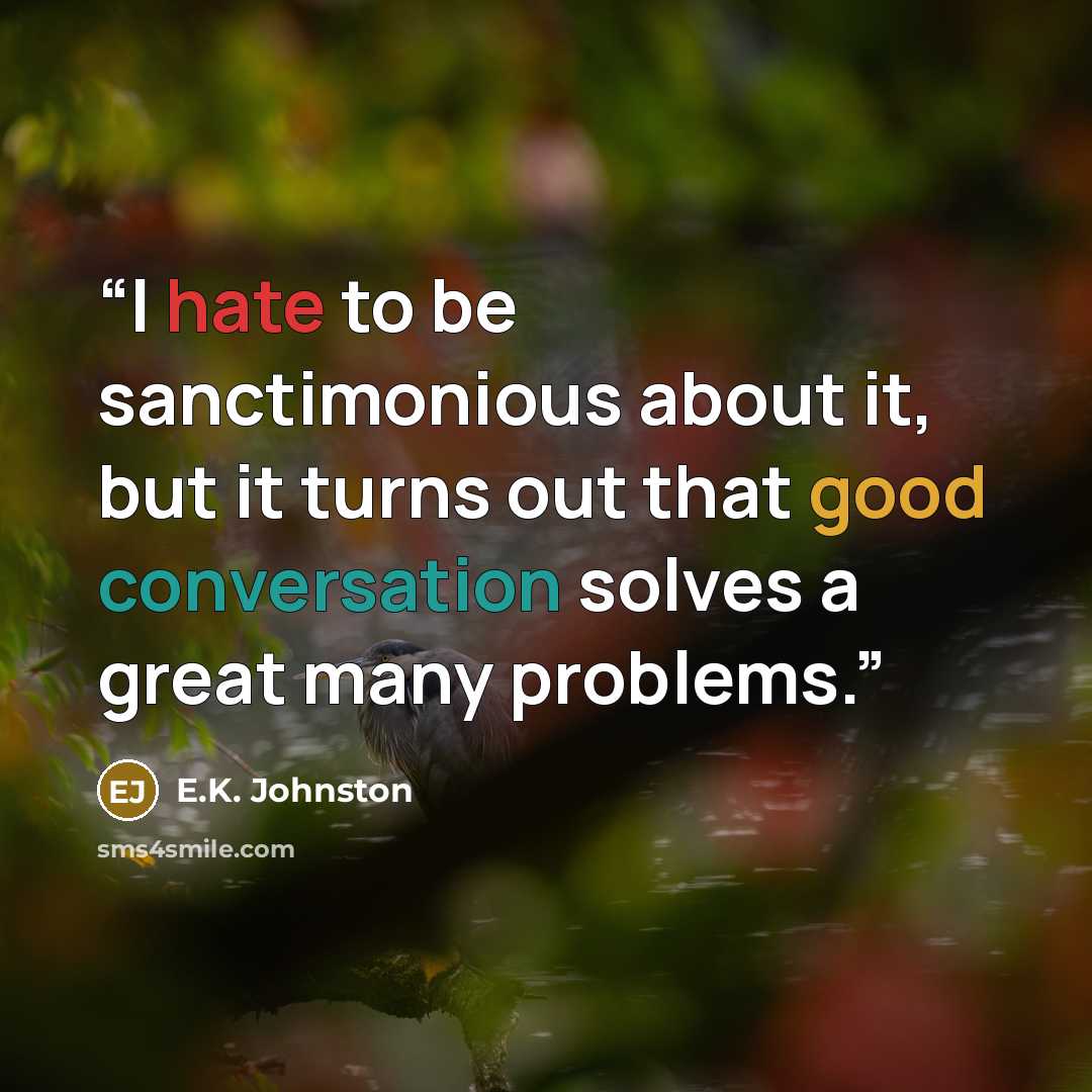 “I hate to be sanctimonious about it, but it turns out that good conversation solves a great many problems.” quote by E.K. Johnston