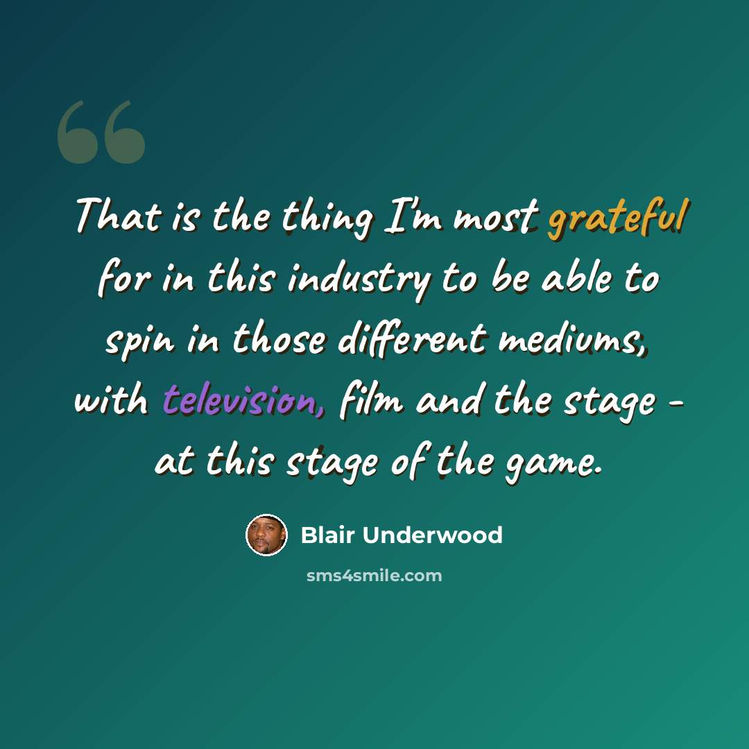 “That is the thing I'm most grateful for in this industry to be able to spin in those different mediums, with television, film and the stage - at this stage of the game.” quote by Blair Underwood