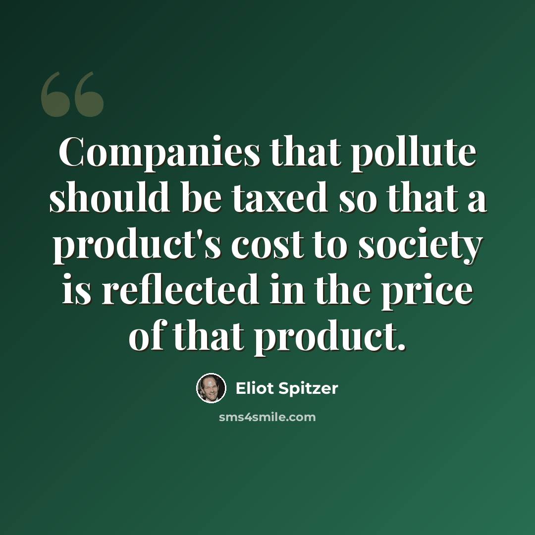 “Companies that pollute should be taxed so that a product's cost to society is reflected in the price of that product.” quote by Eliot Spitzer