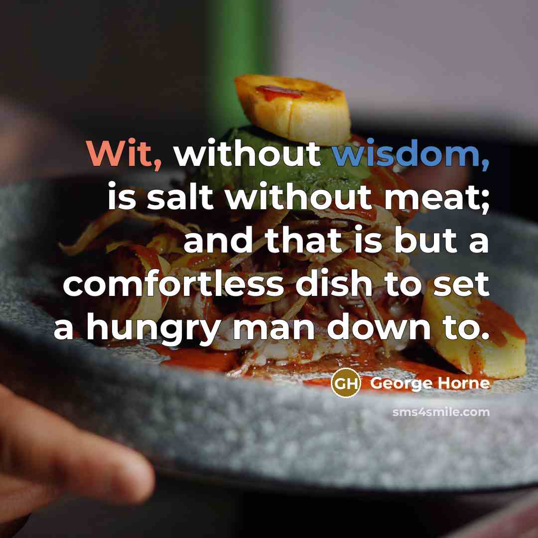 “Wit, without wisdom, is salt without meat; and that is but a comfortless dish to set a hungry man down to.” quote by George Horne