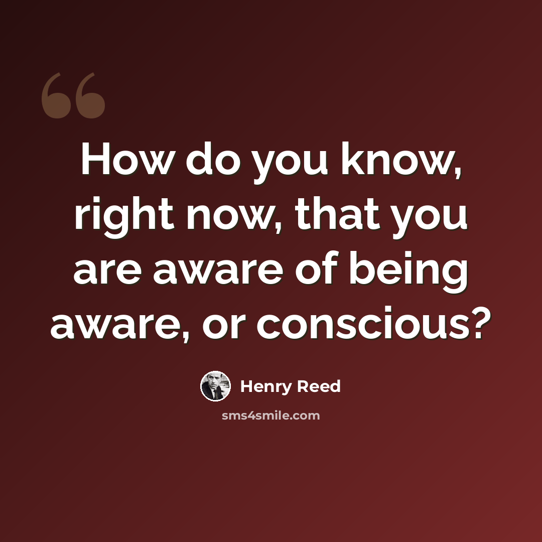 “How do you know, right now, that you are aware of being aware, or conscious?” quote by Henry Reed