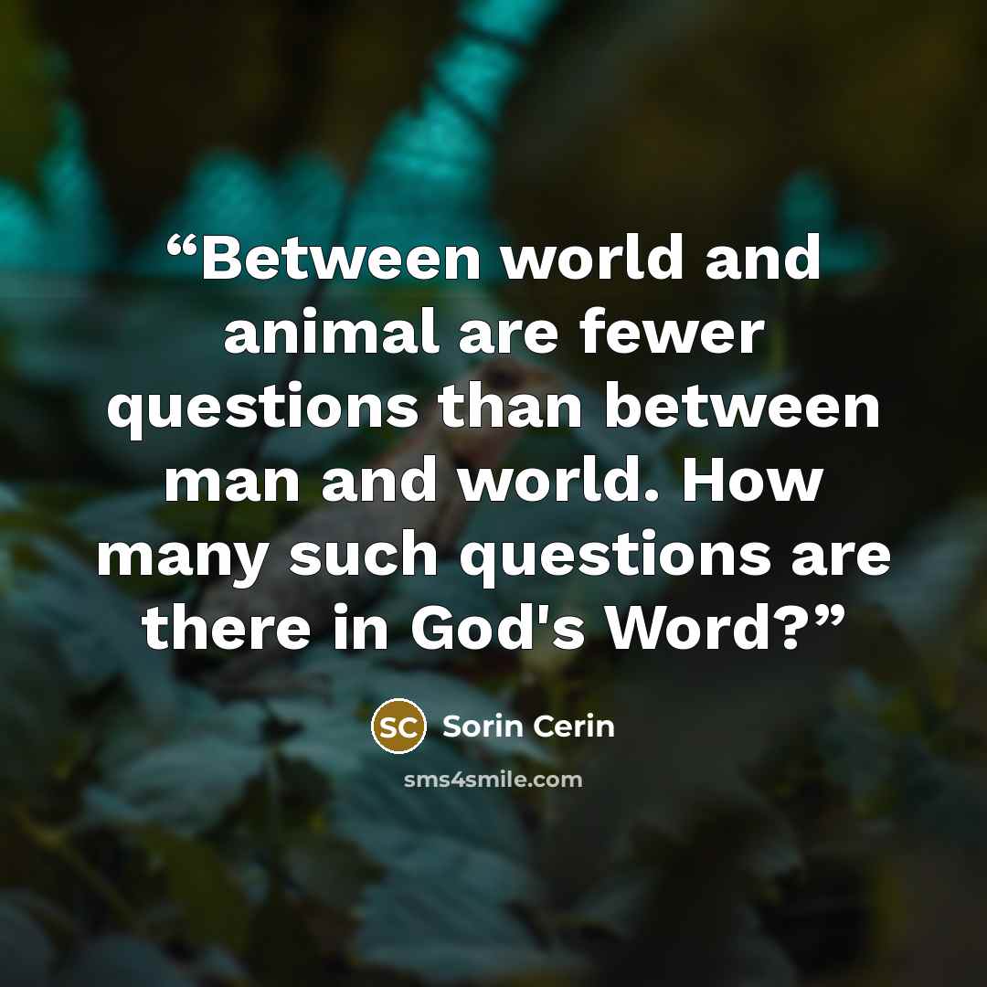 “Between world and animal are fewer questions than between man and world. How many such questions are there in God's Word?” quote by Sorin Cerin