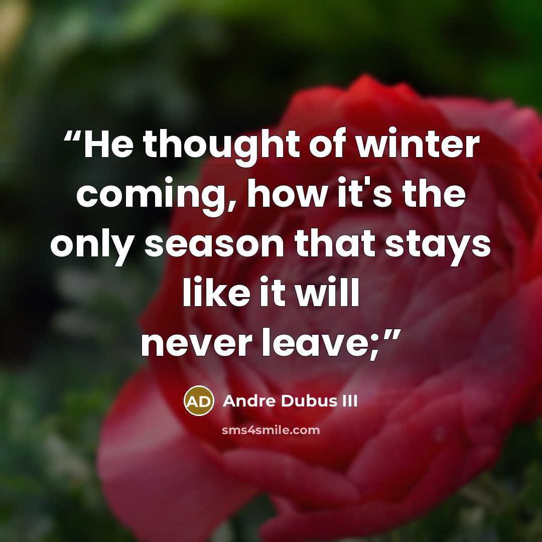 “He thought of winter coming, how it's the only season that stays like it will never leave;” quote by Andre Dubus III