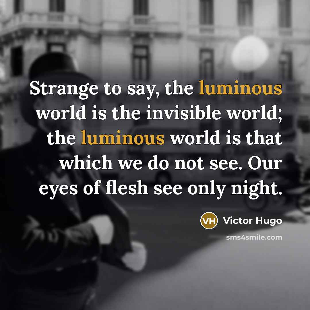 “Strange to say, the luminous world is the invisible world; the luminous world is that which we do not see. Our eyes of flesh see only night.” quote by Victor Hugo