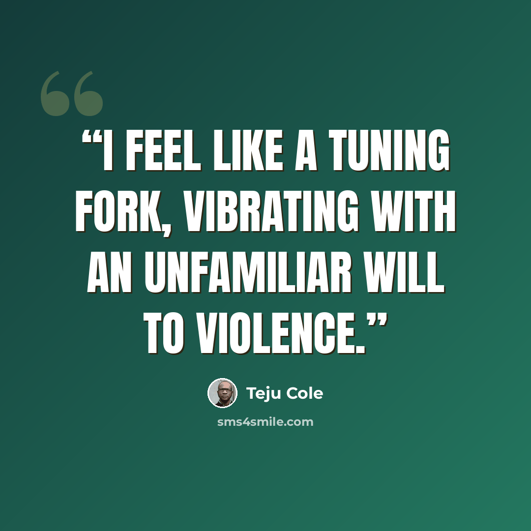 “I feel like a tuning fork, vibrating with an unfamiliar will to violence.” quote by Teju Cole
