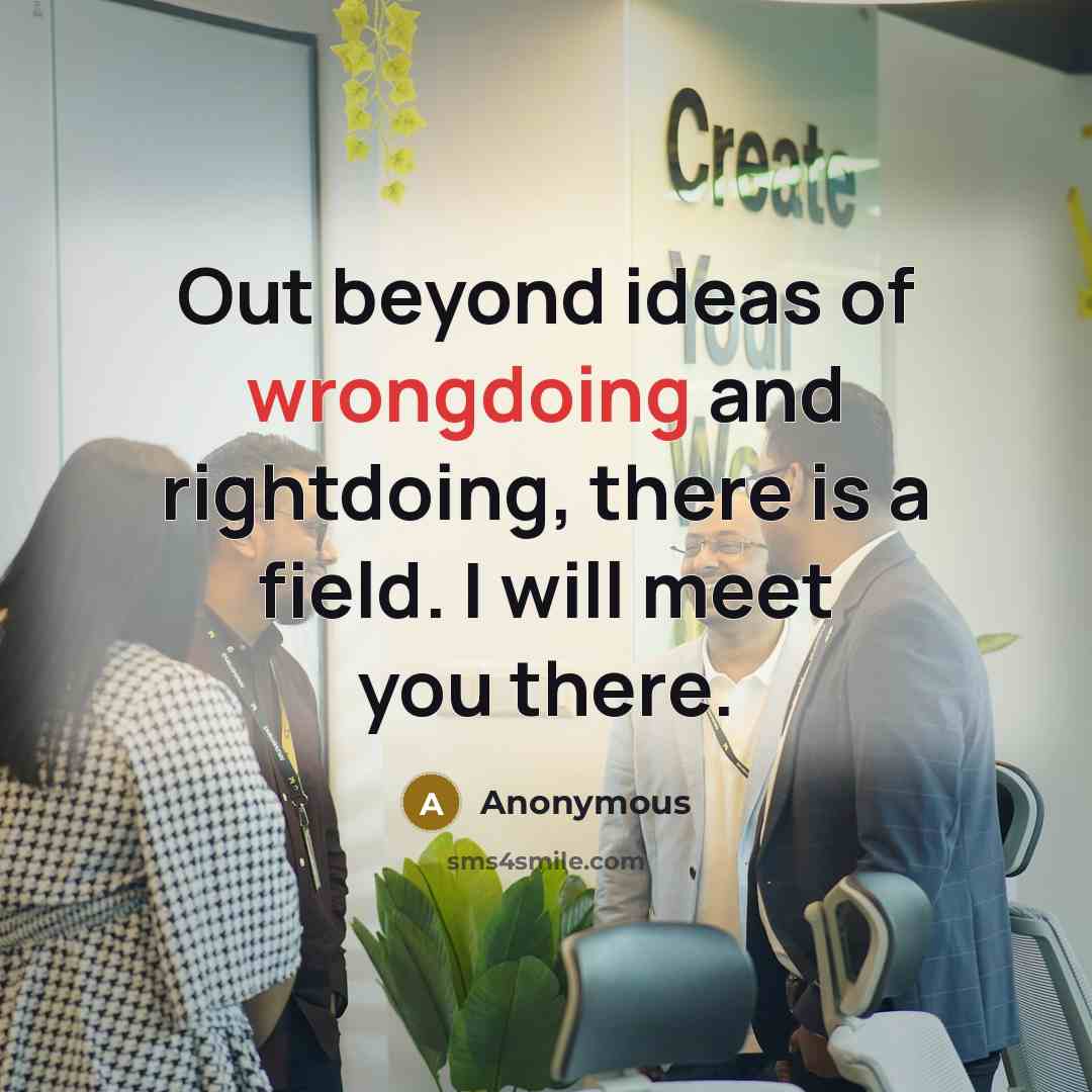 “Out beyond ideas of wrongdoing and rightdoing, there is a field. I will meet you there.” quote by Anonymous