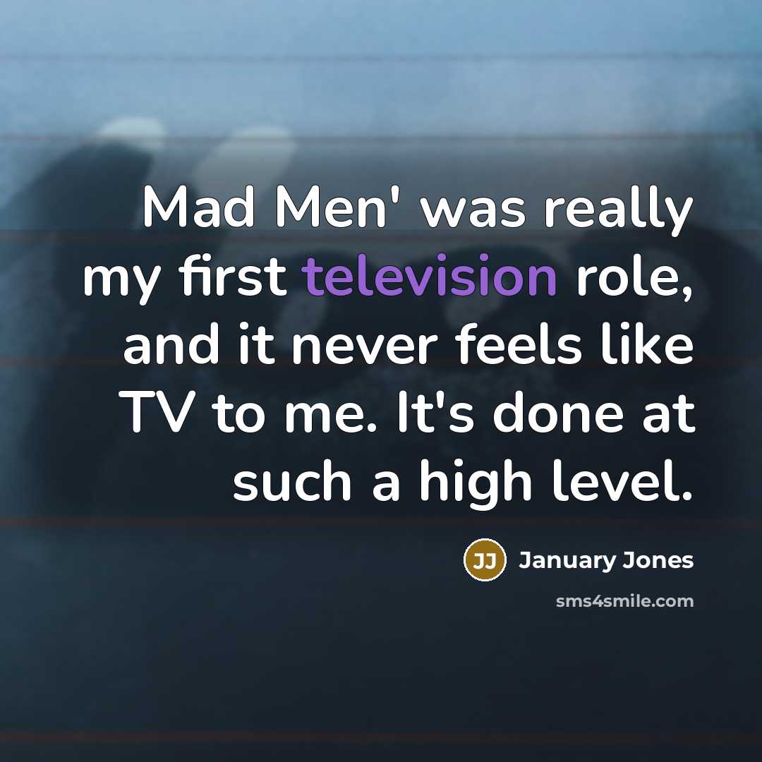 “Mad Men' was really my first television role, and it never feels like TV to me. It's done at such a high level.” quote by January Jones