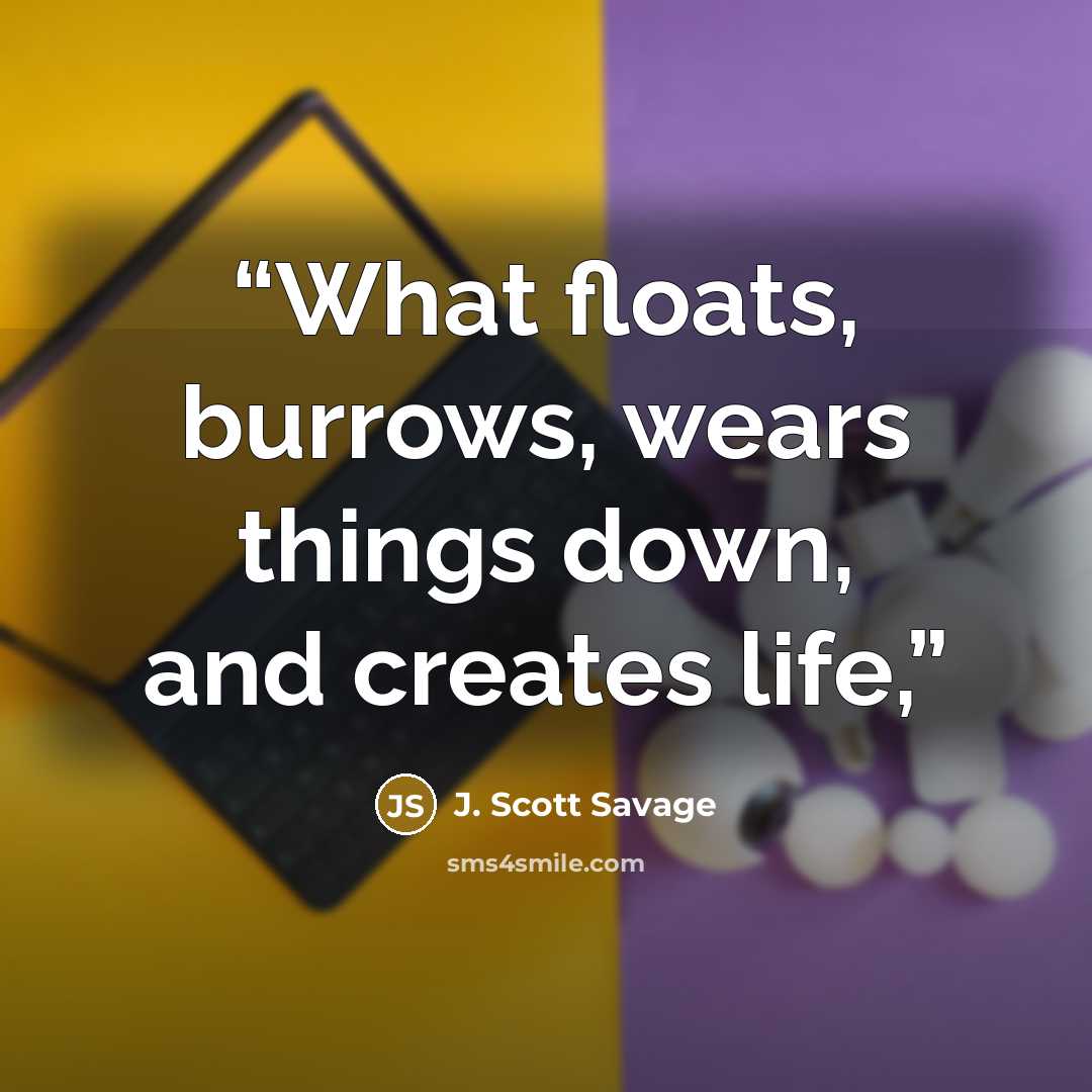 “What floats, burrows, wears things down, and creates life,” quote by J. Scott Savage