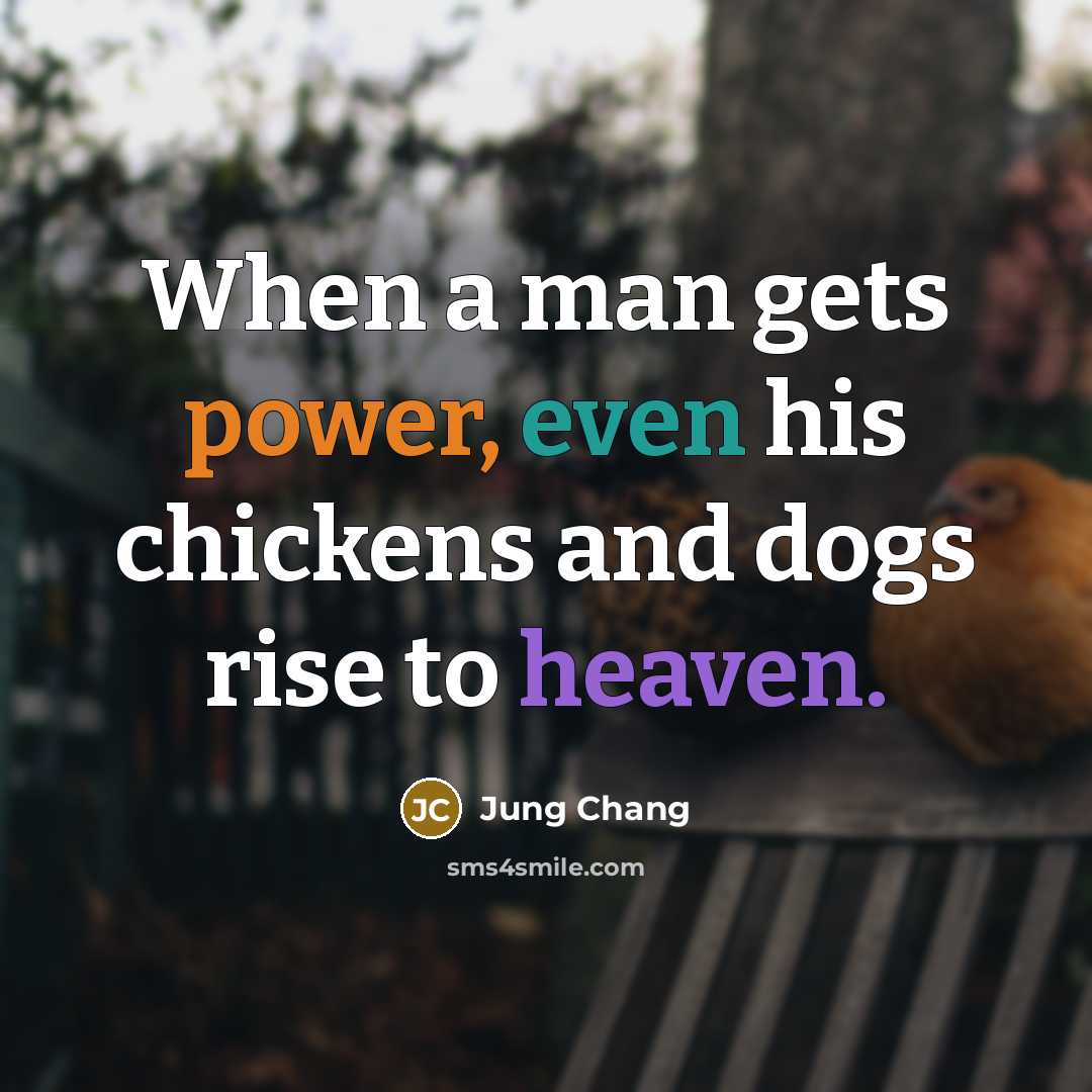 “When a man gets power, even his chickens and dogs rise to heaven.” quote by Jung Chang
