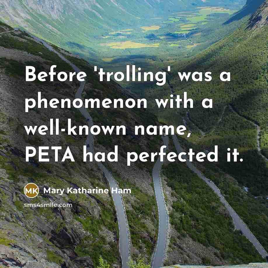 “Before 'trolling' was a phenomenon with a well-known name, PETA had perfected it.” quote by Mary Katharine Ham
