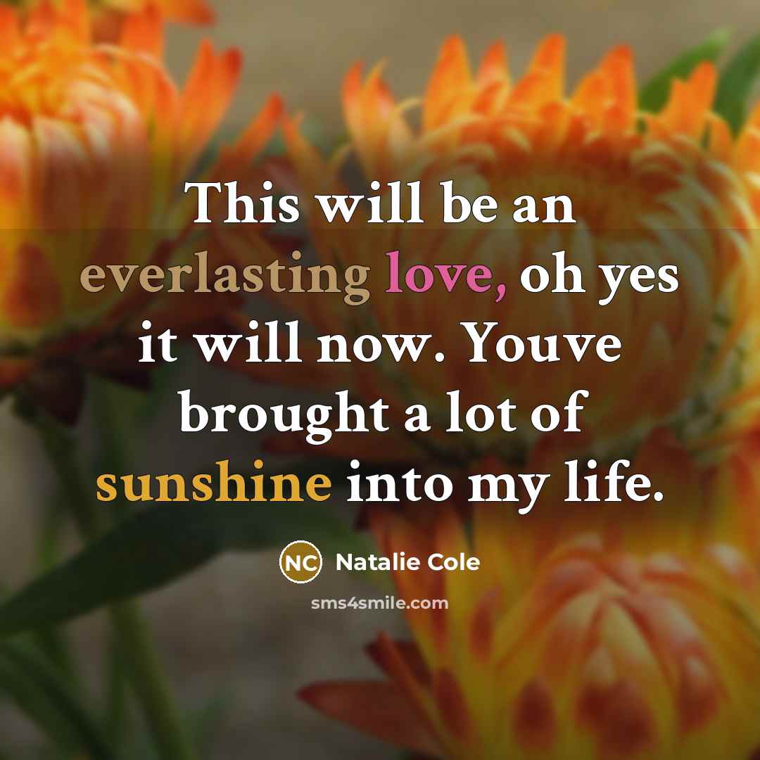 “This will be an everlasting love, oh yes it will now. Youve brought a lot of sunshine into my life.” quote by Natalie Cole