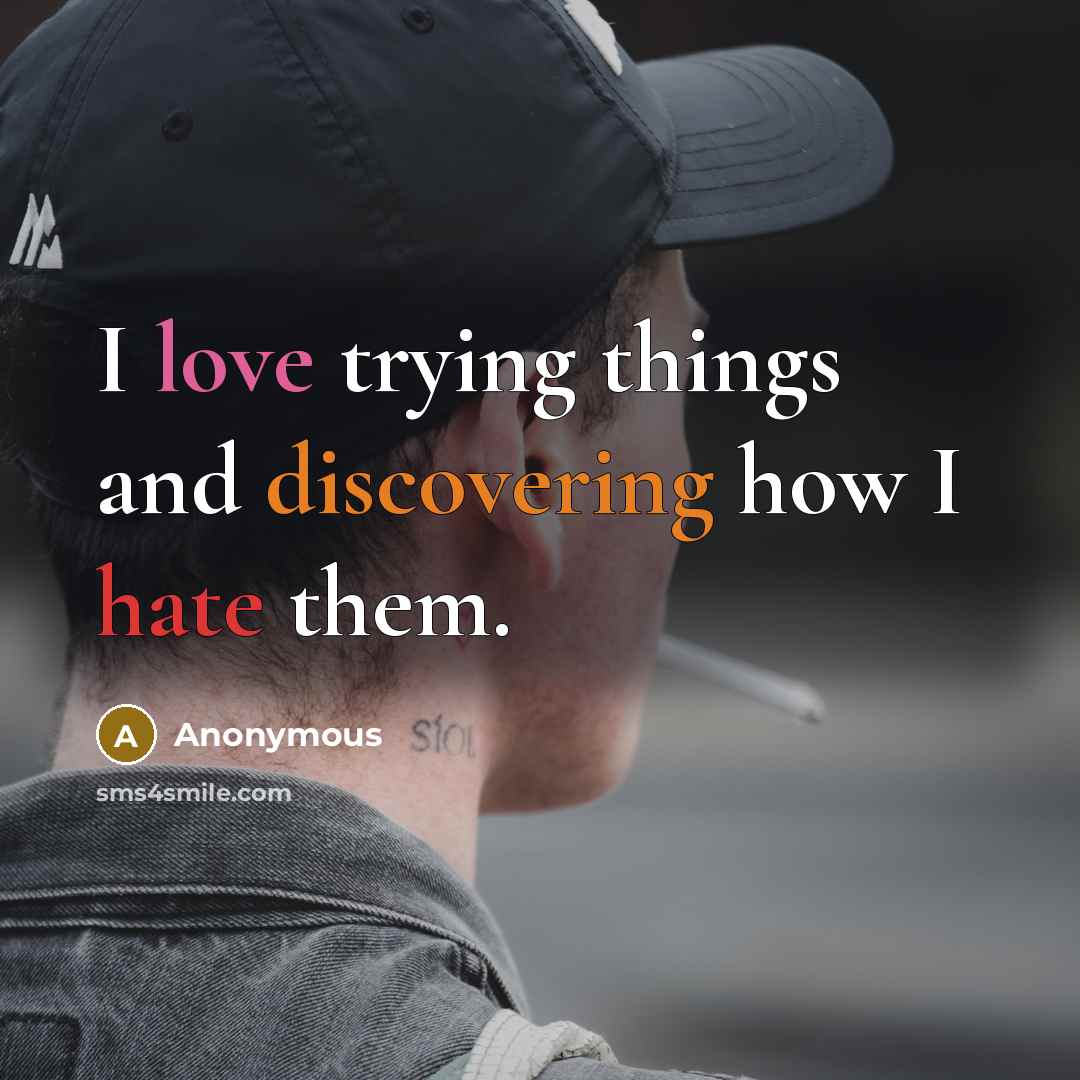 “I love trying things and discovering how I hate them.” quote by Anonymous