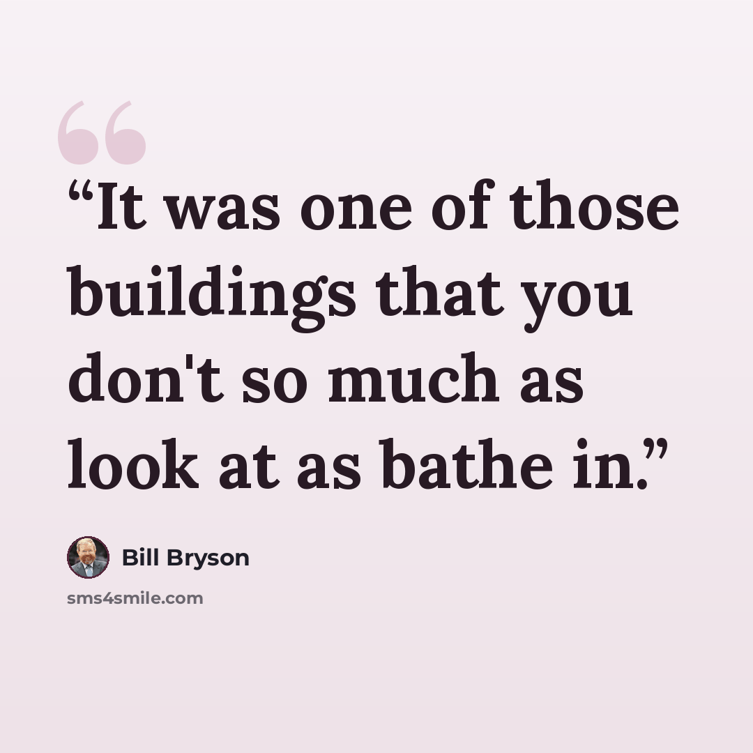 “It was one of those buildings that you don't so much as look at as bathe in.” quote by Bill Bryson