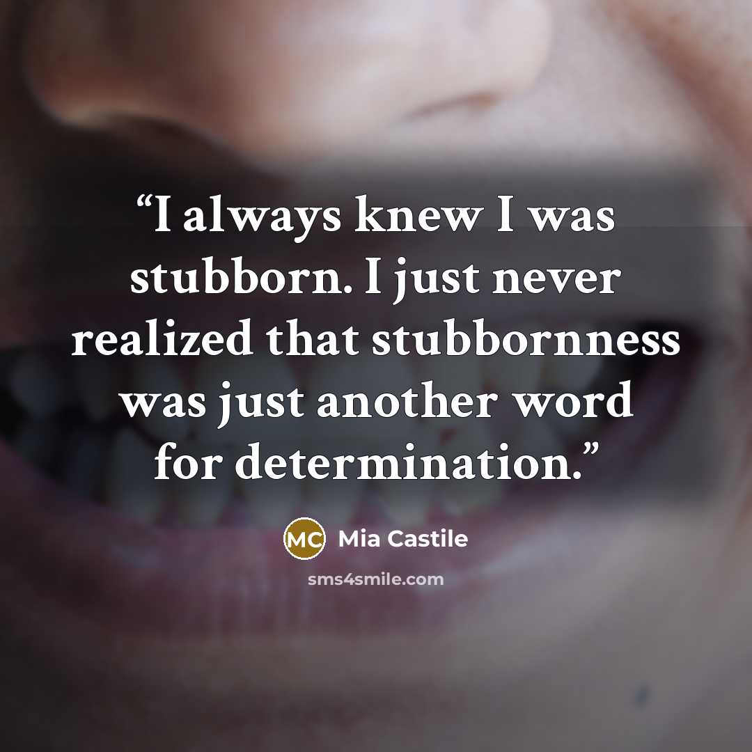 “I always knew I was stubborn. I just never realized that stubbornness was just another word for determination.” quote by Mia Castile