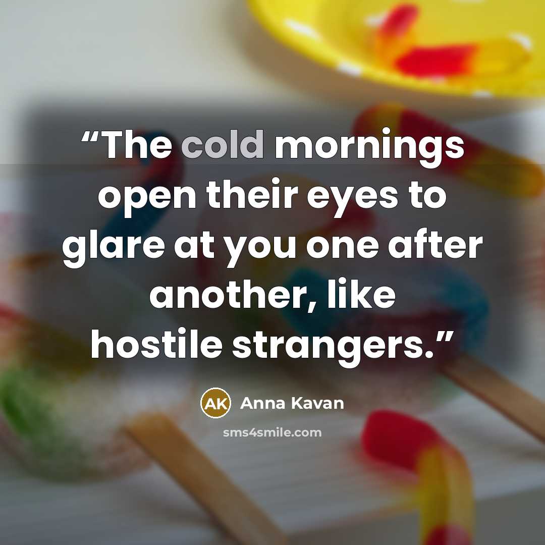 “The cold mornings open their eyes to glare at you one after another, like hostile strangers.” quote by Anna Kavan