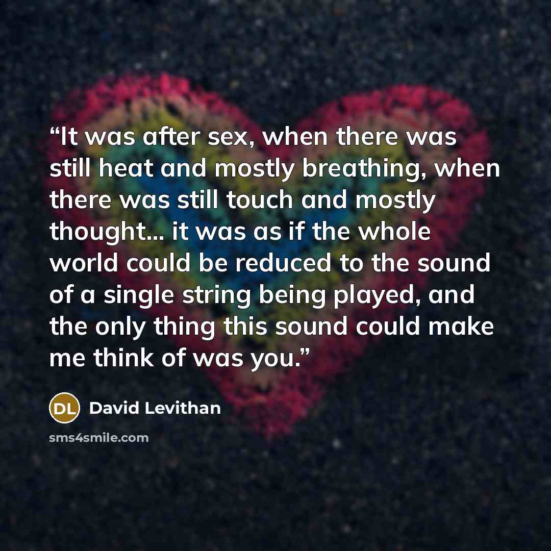 “It was after sex, when there was still heat and mostly breathing, when there was still touch and mostly thought... it was as if the whole world could be reduced to the sound of a single string being played, and the only thing this sound could make me think of was you.” quote by David Levithan
