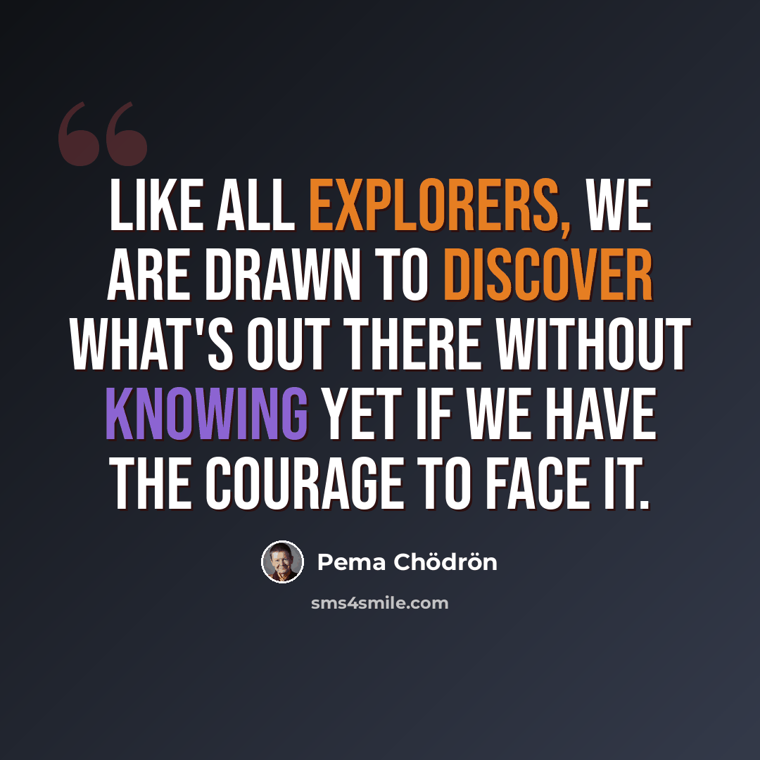 “Like all explorers, we are drawn to discover what's out there without knowing yet if we have the courage to face it.” quote by Pema Chodron