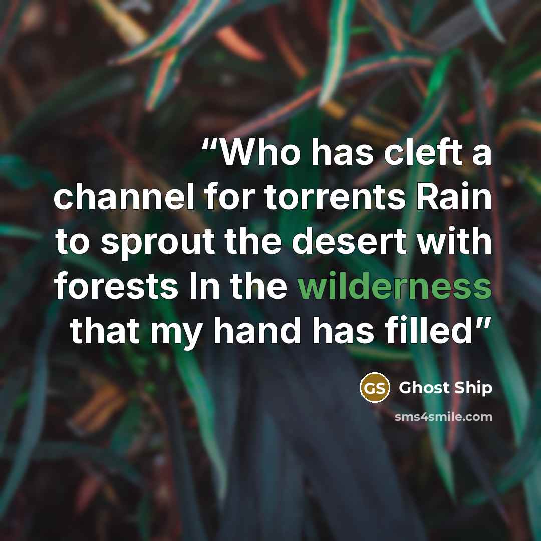 “Who has cleft a channel for torrents Rain to sprout the desert with forests In the wilderness that my hand has filled” quote by Ghost Ship