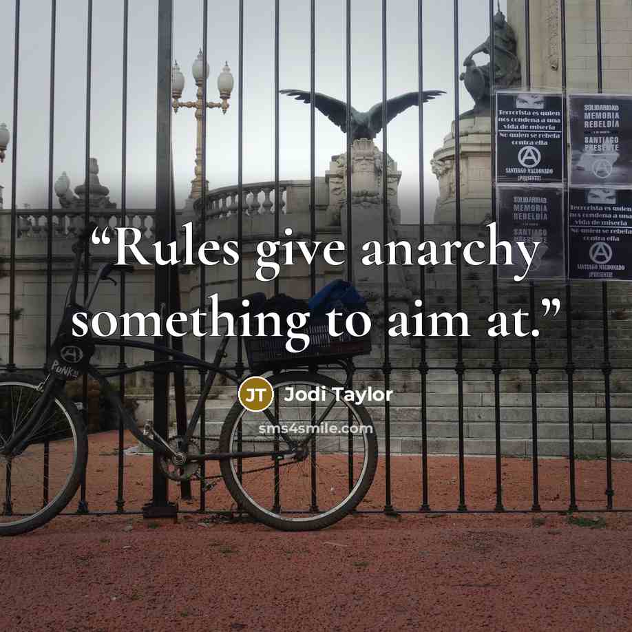 “Rules give anarchy something to aim at.” quote by Jodi Taylor