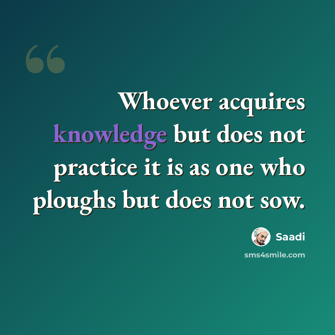 “Whoever acquires knowledge but does not practice it is as one who ploughs but does not sow.” quote by Saadi