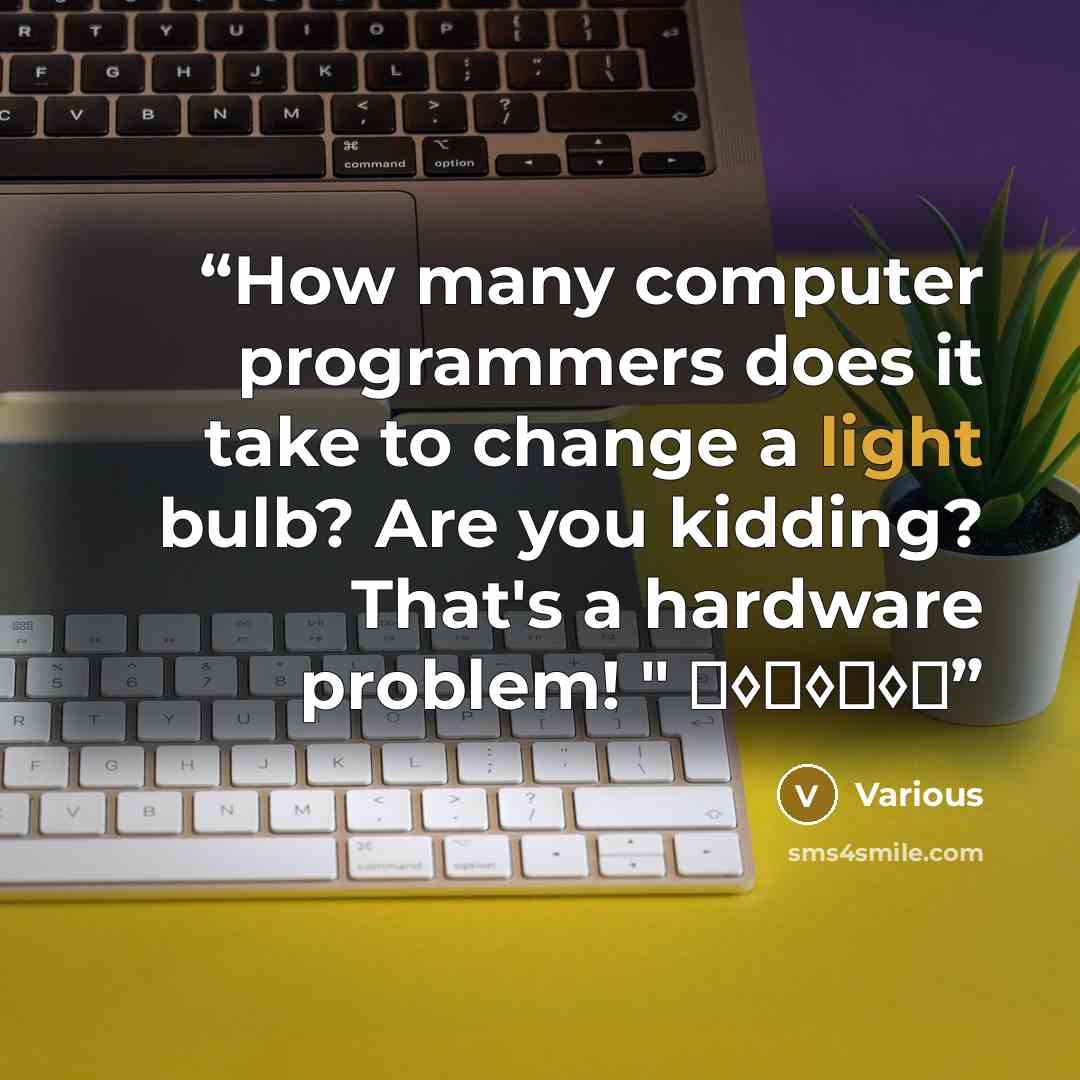 “How many computer programmers does it take to change a light bulb? Are you kidding? That's a hardware problem! " ♦◊♦◊♦◊♦” quote by Various