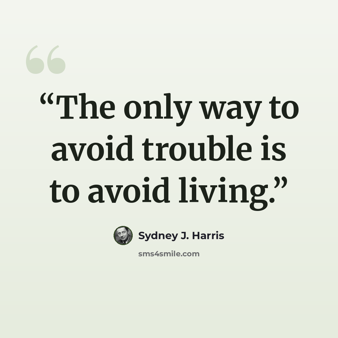 “The only way to avoid trouble is to avoid living.” quote by Sydney J. Harris
