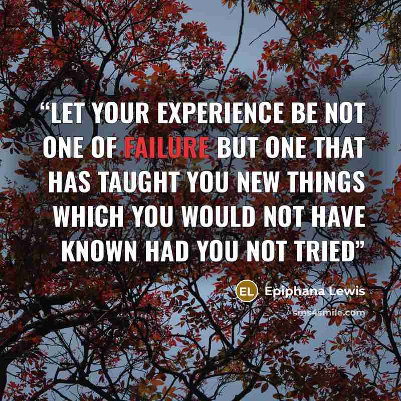 “Let your experience be not one of failure but one that has taught you new things which you would not have known had you not tried” quote by Epiphana Lewis