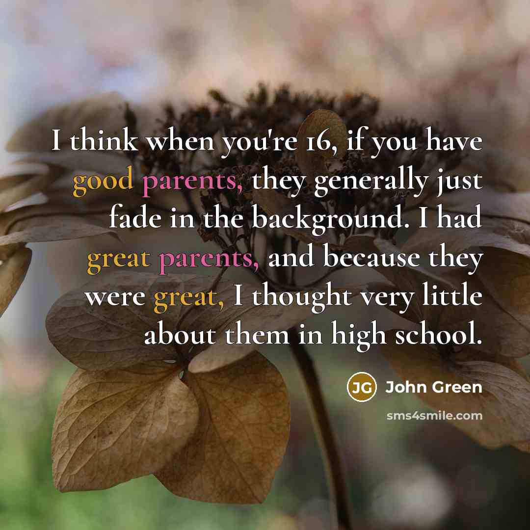 “I think when you're 16, if you have good parents, they generally just fade in the background. I had great parents, and because they were great, I thought very little about them in high school.” quote by John Green
