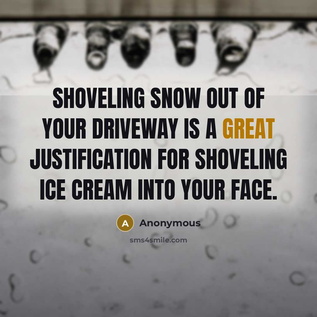 “Shoveling snow out of your driveway is a great justification for shoveling ice cream into your face.” quote by Anonymous